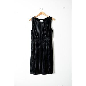 Karin Stevens Cocktail Dress Womens 12 Black 90s Metallic Accordion Pleated Knee